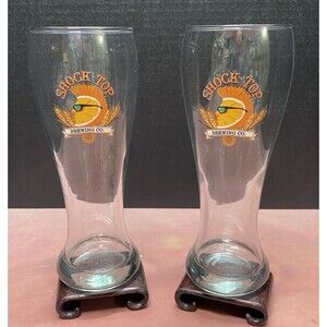 Vintage Set of Two Shock Top Brewing Co Beer Pilsner 16 oz Glasses Breweriana